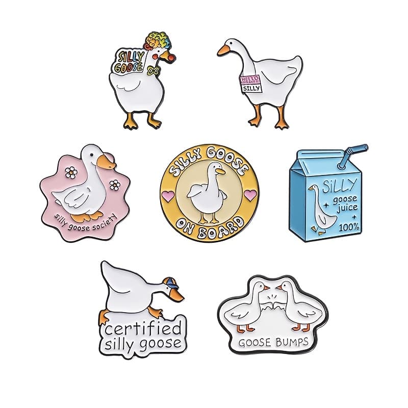 TEMU 7pcs Cartoon Goose Enamel Pins Set, Cute Alloy Brooches, Mixed Color Badges, Unisex Fashion Accessory For Clothing And Backpacks, Ideal Gift For