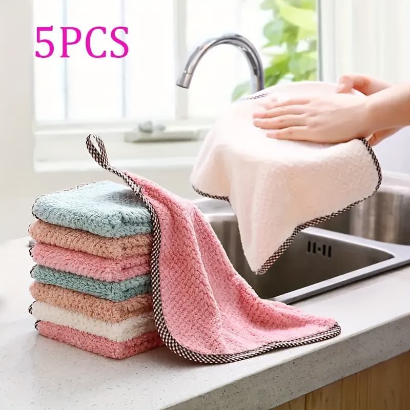 TEMU 5 Towels, Dishwashing Towels, Hand Towels, Wipes, Window Sill Towels, Kitchen Supplies, Household Supplies, Living Room Supplies, Bedroom Supplies, Essential For Going Out