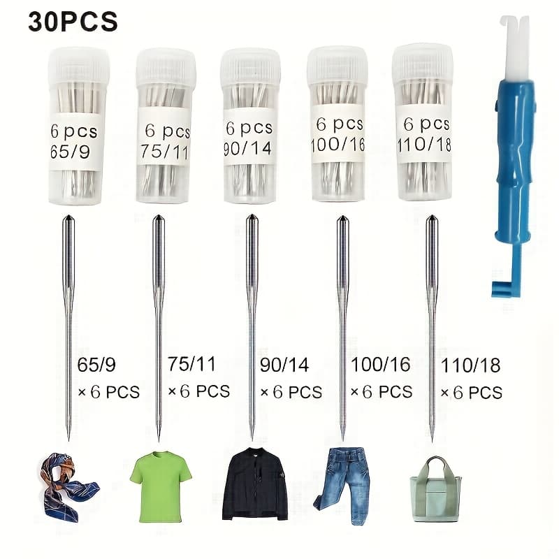 TEMU 30/75pcs With Threader Sewing Machine Needles Set - Sizes 65/9, 75/11, 90/14, 100/16, 110/18 - Compatible Sewing Machine - Essential Sewing Machine Supplies