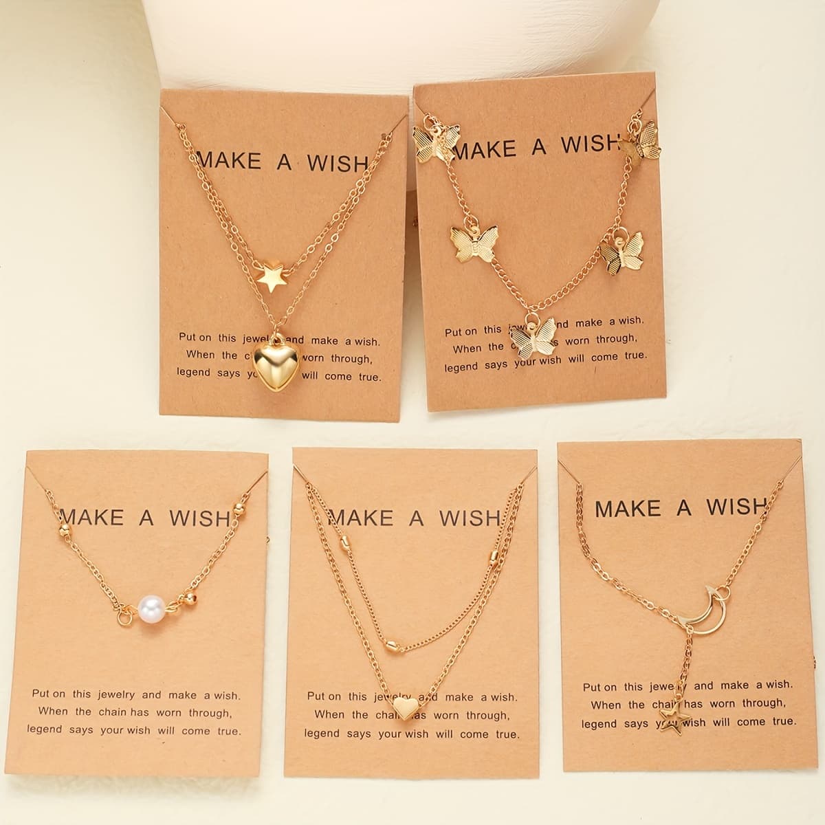 TEMU Set Of 5 Necklaces Featuring Cardboard Butterflies, , Hearts, And Pearls For Women, Perfect For Daily Wear And Parties