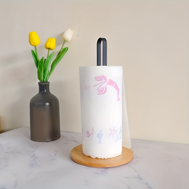 TEMU And Metal Kitchen Paper Towel Holder - Vertical Countertop Storage For Paper Towels, Oil-absorbing Sheets, And Hand Towels