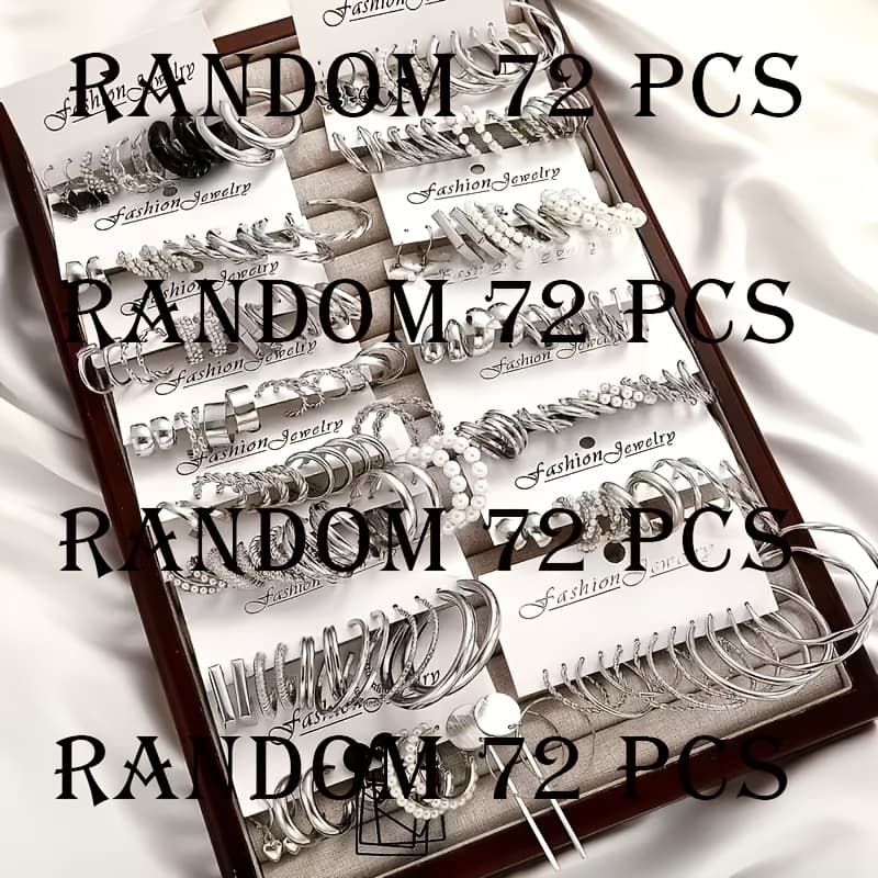 TEMU Random 72pcs Elegant Women's Earrings Set | Fashionable Jewelry Gift For Mother, Alloy With Iron Posts, Suitable For Daily Wear And Parties, Ideal For Valentine's Day