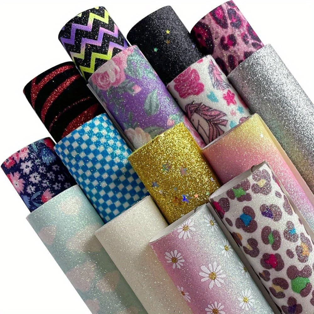 TEMU 15pcs Random Flash Artificial Leather Boards Thick Exquisite Gloss Different Patterns Color Colors Synthetic Leather Diy Bows, Keychains, Handbags, Earrings Manufacturing (fine-15pcs)