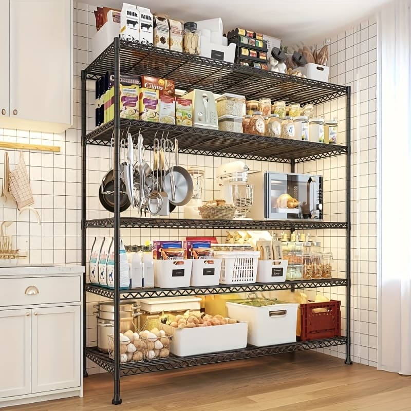 TEMU 45.5" W X 71" H X 17.7" D Storage Shelves 45.5'' Shelving Unit, 5 Tier Pantry Shelves For Storage Rack, Adjustable Metal Shelving For Pantry Kitchen Shelving Storage And Organization