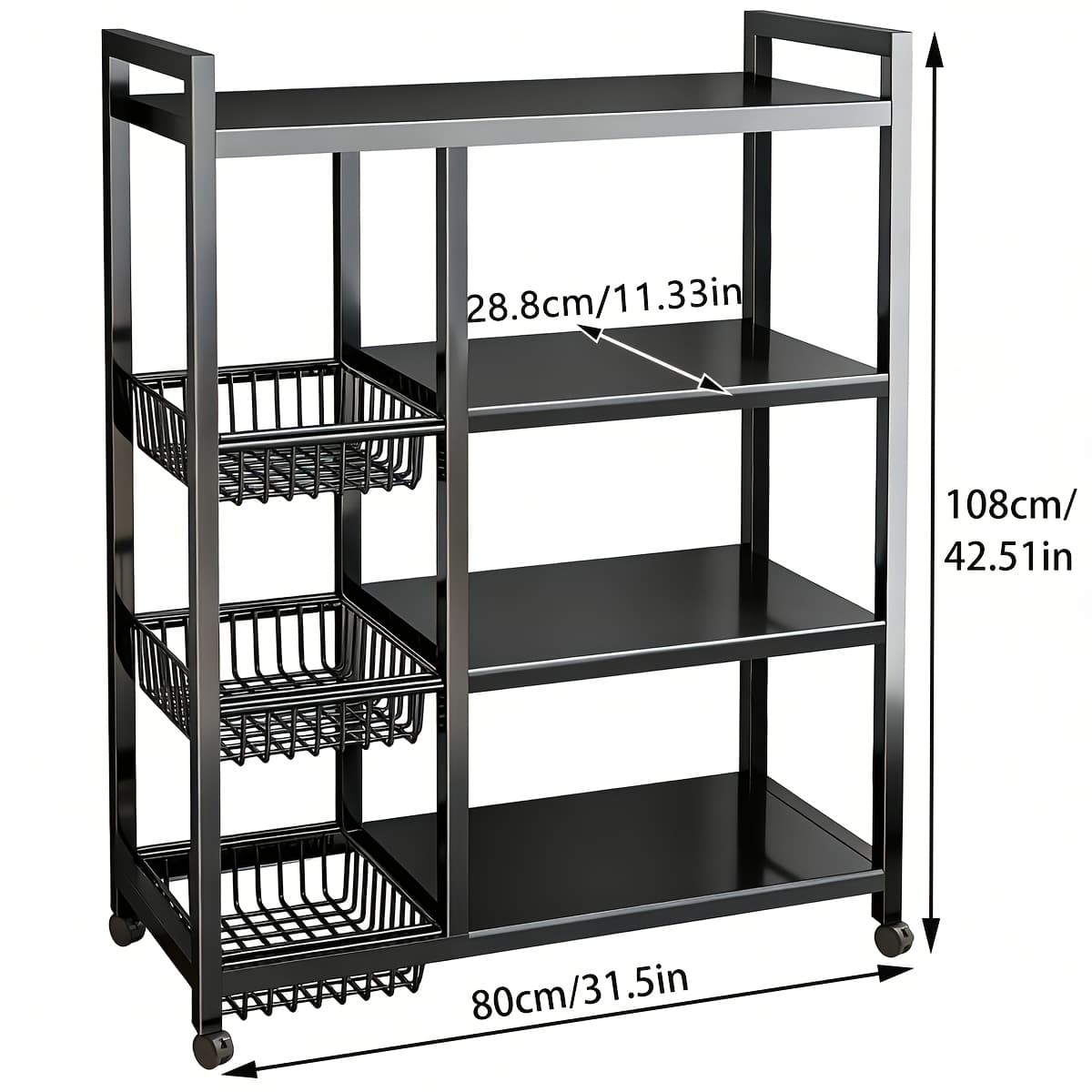 TEMU Kitchen Storage Shelf With Mesh Baskets, Metal Frame Serving Cart With Wheels, Rolling Rack With Adjustable Shelves, For Kitchen Bathroom Living Room Office
