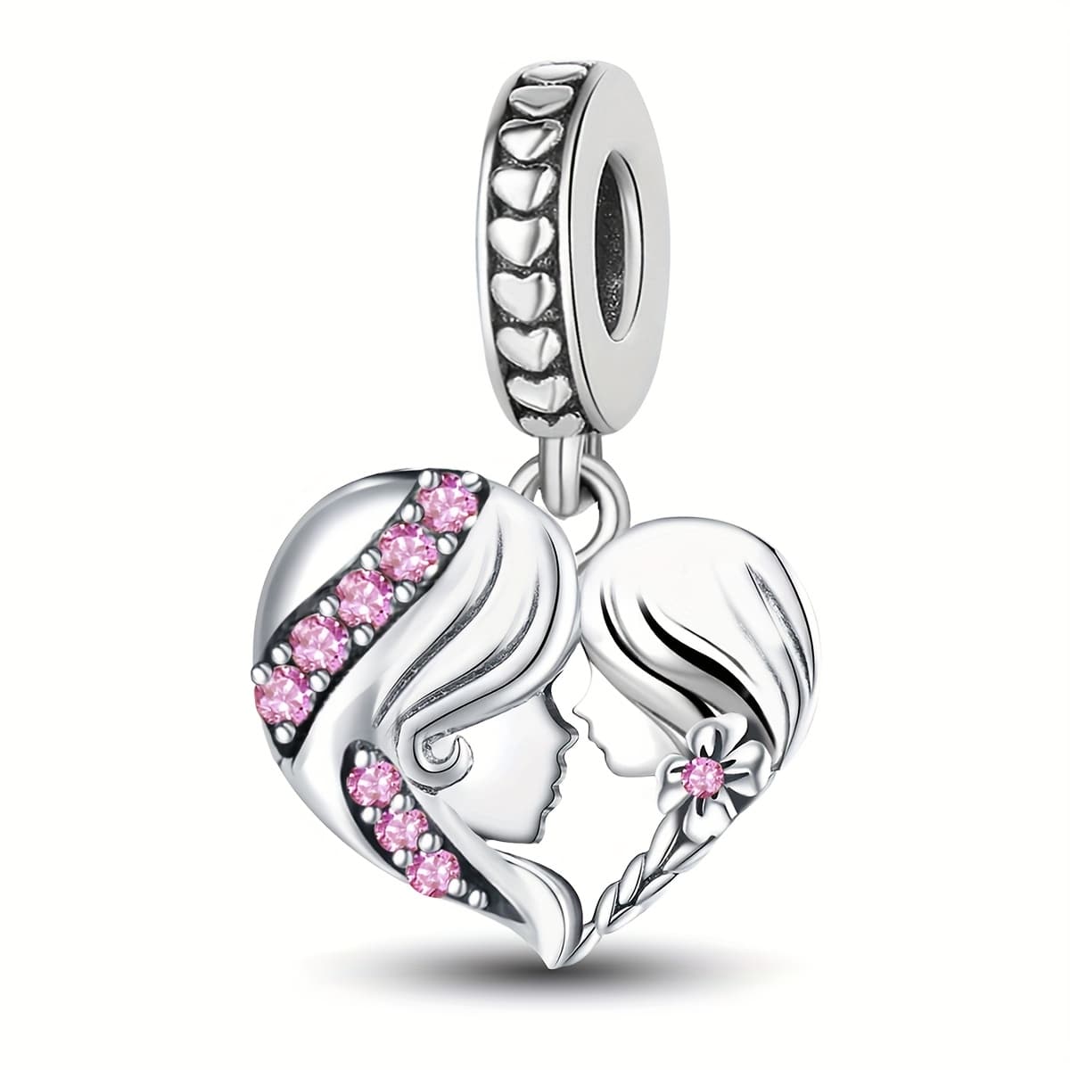TEMU 1pc Tags Mother And Daughter Diy Pendant, 925 Silver Plated Pendant Fit Bracelet Bangle Necklace, Jewelry Making Accessories Valentine's Day Gift For Women
