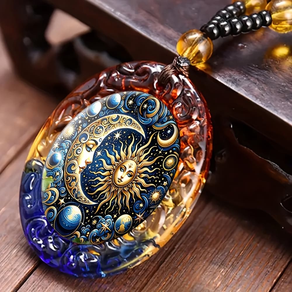 TEMU A Colorful And Stylish Spiral Jewelry Pendant Featuring The Sun, Moon, And Stars; An Elegant Oval Necklace; A Suitable Religious Jewelry Gift For Men.