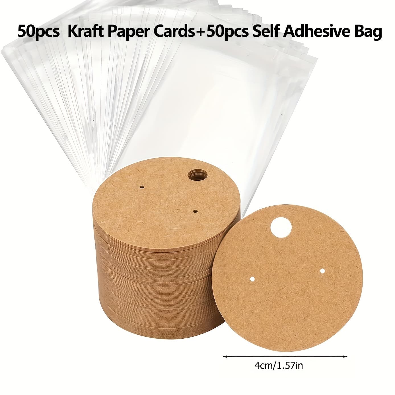 TEMU 100pcs Earring Display Card Set, 50pcs Round Earrings Paper Card Display Stand Blank Hang Tags With 50pcs Self-adhesive Bag For Diy Earrings Jewelry Retail Packaging Small Business Supplies