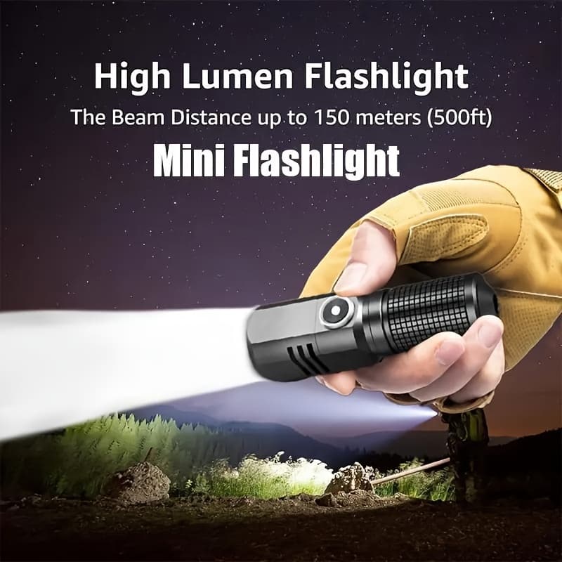 TEMU Mini Flashlight Rechargeable, High Tactical Flashlight, Small Led Flash Light- , Adjustable Brightness, Long Lasting For Camping, Outdoors And Home Emergency, Turned Off With 1 Click, 3 Mode