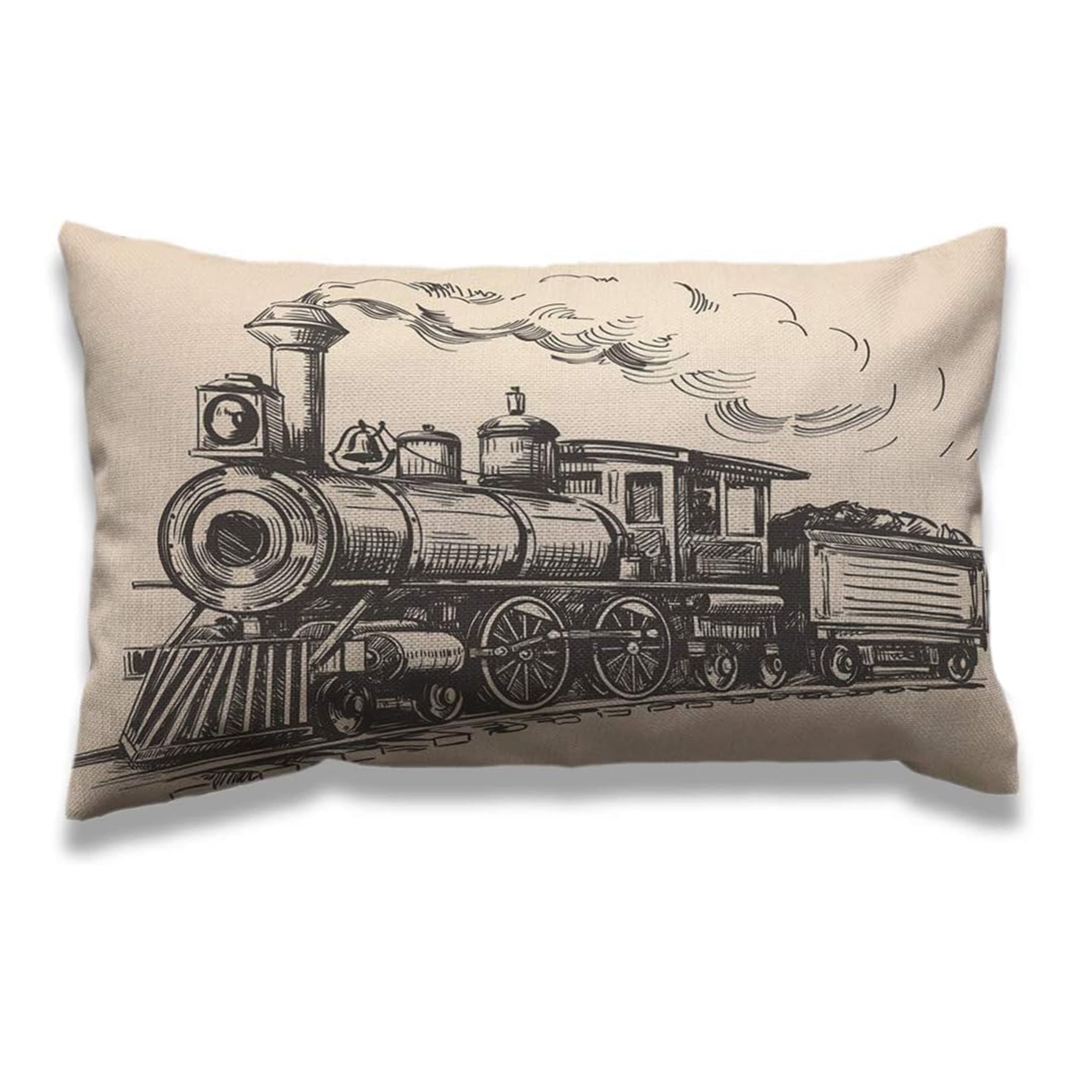 TEMU 1pc, Train Throw Pillow Cover 12x20 Inch Vintage Train Country Wooden Wagons Smoke Rectangle Pillow Cases Home Decorative Linen Cushion Cover For Bed Sofa Beige Single Sided, Without Pillow Core