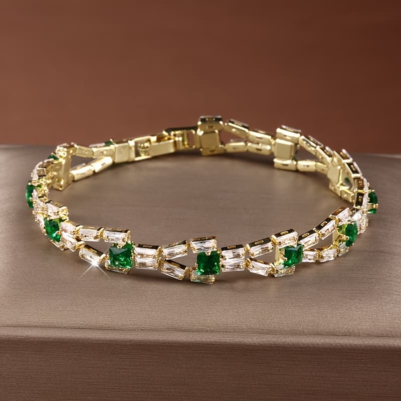 TEMU Elegant Luxury -row Geometric , Women's Jewelry Sparkling 3a Cubic Zirconia Personalized Fashion Bracelet, Suitable For Daily Wear, Events And Party Wear, For Women, Elegant Design