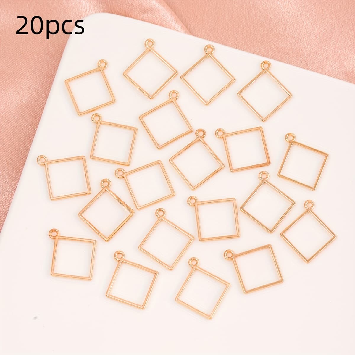 TEMU 20pcs Of 2cm Gold-plated Color-retaining Minimalist Hollow Small Square Handmade Jewelry Earring Pendant Additions