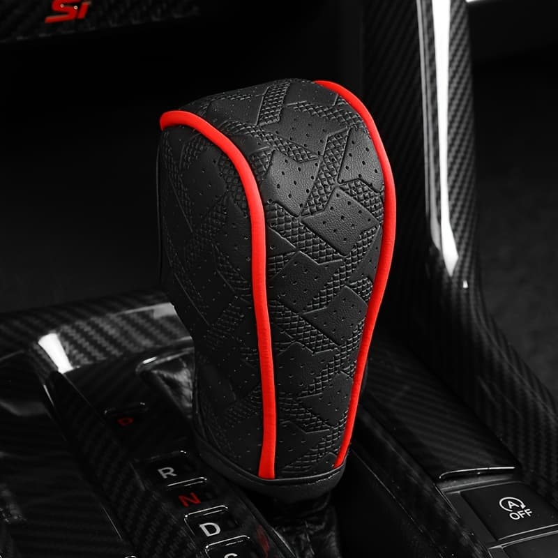 TEMU 1pc Car Gear Shift Knob Cover, Pu Leather Anti-slip Protective Case, Auto Accessories Decorations
