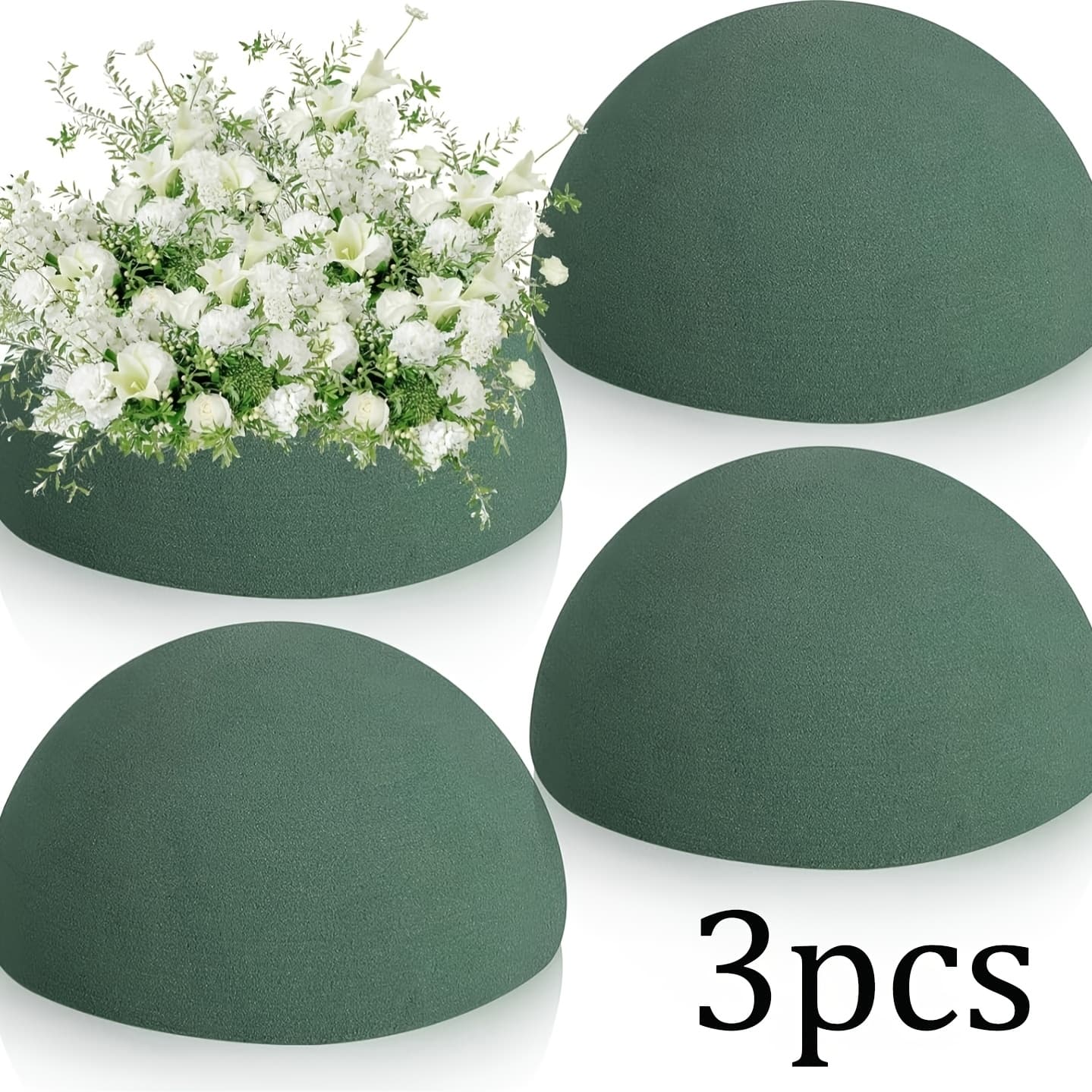 TEMU 3pcs Green Dried Round Flower Foam Half Spheres - Easy To Cut Craft Foam Blocks For Arrangements, Weddings, Parties, Graduation, Home Decor - Seasonal Flower Foam For Artificial Plant Pieces