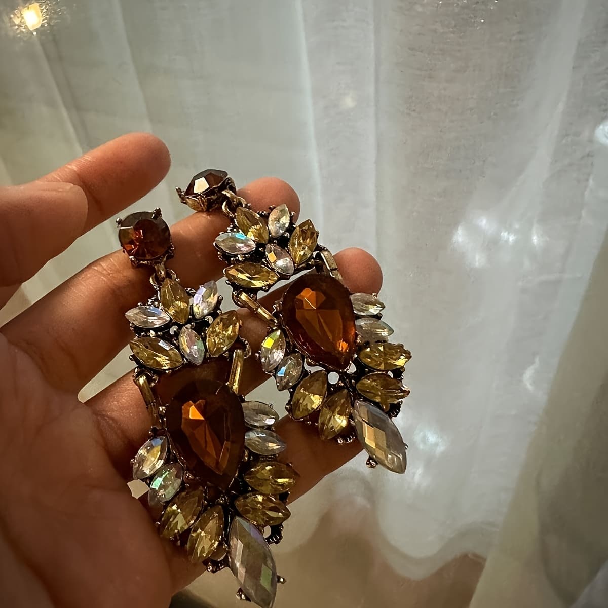 TEMU Elegant Style] Elegant Bohemian Drop Earrings For Women - Vintage Style, Alloy With Gemstone Accents, Ideal For Parties And Holidays
