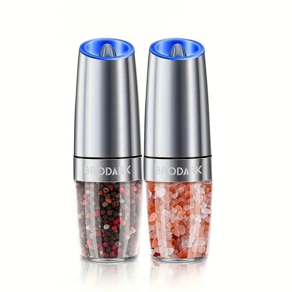 TEMU 1pc/2pcs Gravity Electric Salt And Pepper Grinder, Battery Powered Led Hand Automatic Operation, Adjustable Coarseness Mill Grinders Shakers Black, Kitchen Gadgets Gift Ideas