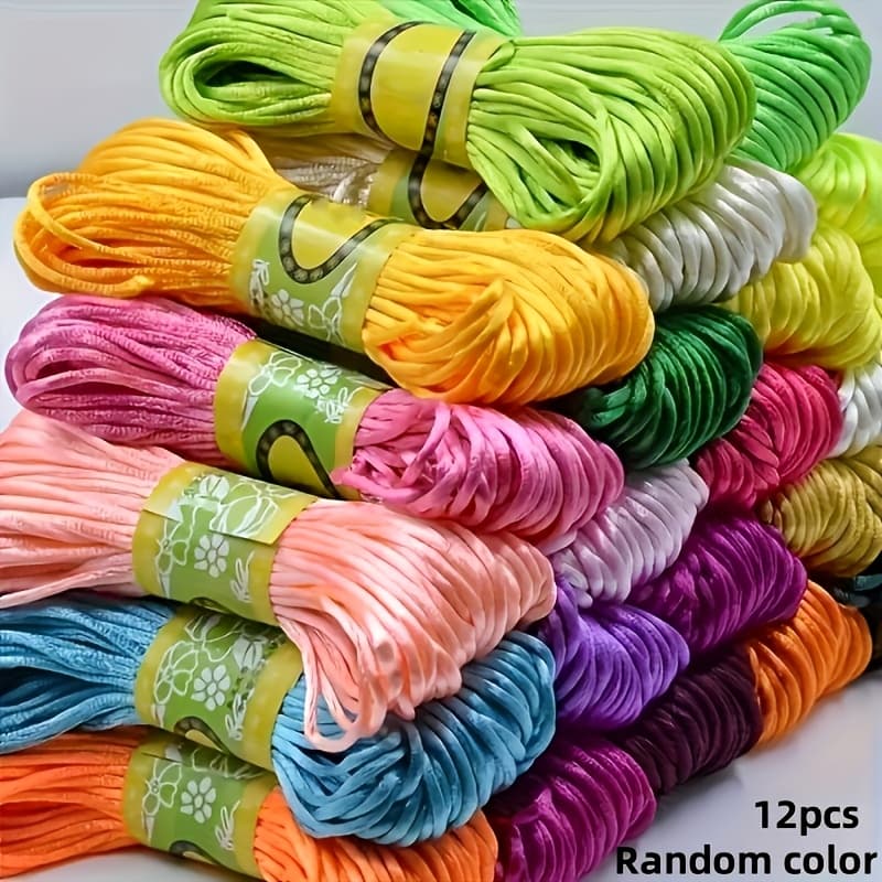 TEMU 12 Rolls Of 1.5mm Wide Cord And Rope, Random Colors, Non-elastic, 10 Meters Per Roll - Suitable For Bracelets, Necklaces, Hair Additions, Clothing, Mobile Phone Chains, Non-knotting Braided Rope