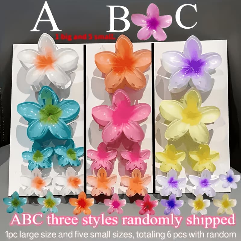 TEMU 6-pack Egg Flower Hair Clips Random Color, Large Small Gradient , Fashionable Festival Style- Suitable For Photography And Daily Use, Backcombed Ponytail Shark Clip Hair Additions