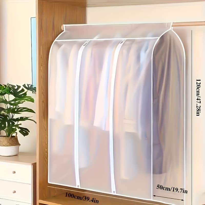 TEMU Premium Translucent Three-dimensional Peva Waterproof And, Office Suit Set Clothes Dust Cover, Hanging Clothes Bag, Suitable For Coat, Dress And Other Storage, Thickened And Washable