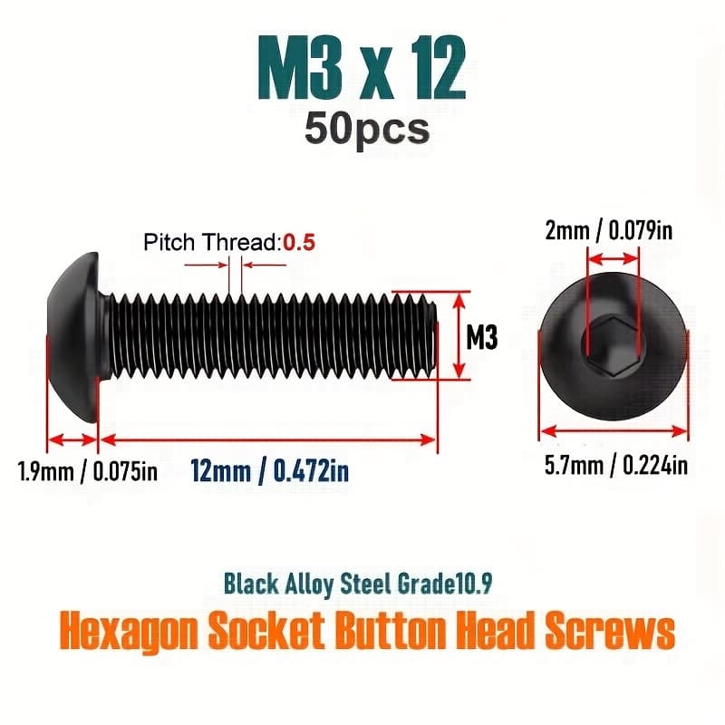TEMU M3 Black 10.9 Pan Head Hexagon Socket Screws Iso7380