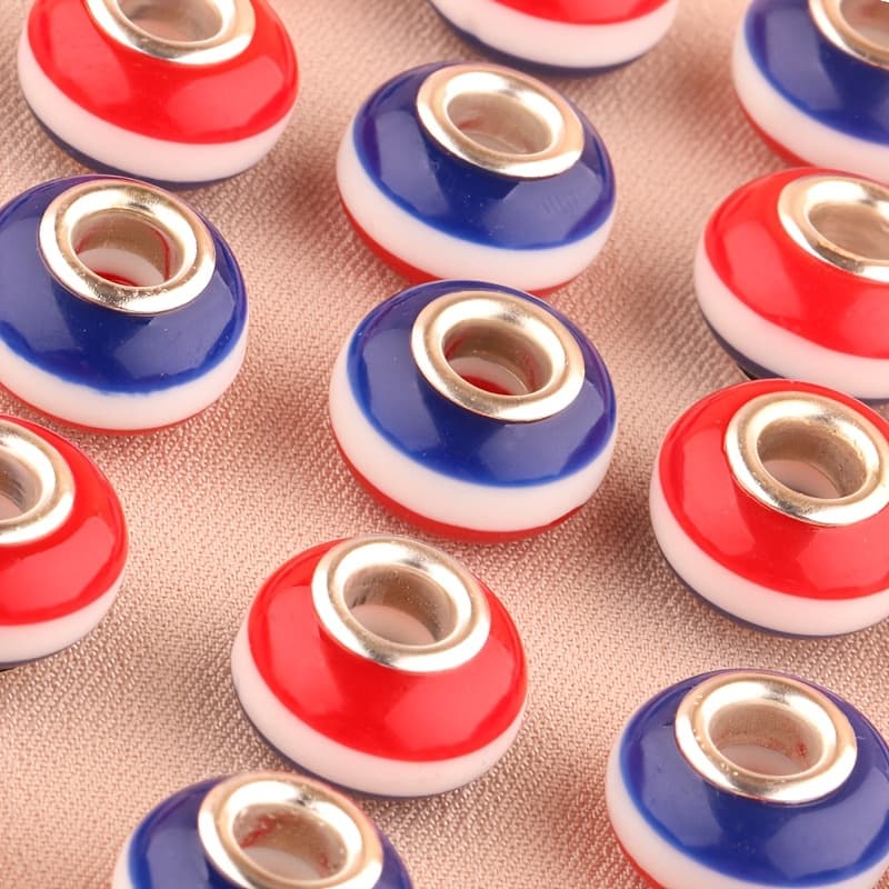 TEMU 20pcs Large 14mm Red Blue White Striped Resin Beads With 5mm Holes - Suitable For Making, Chain Bracelets, Necklaces, Holiday Crafts, Threading For & Beads, Resin Bead Capsule For