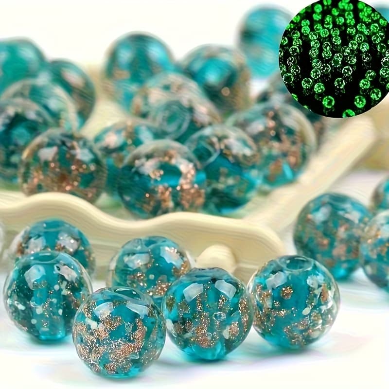TEMU 30pcs 8mm Luminous Lake Green Glass Beads - Glow In Making, For Diy Bracelets, Necklaces, Earrings - Luminous Bead Compatible, Glass Bead Supplies For Handmade Crafts
