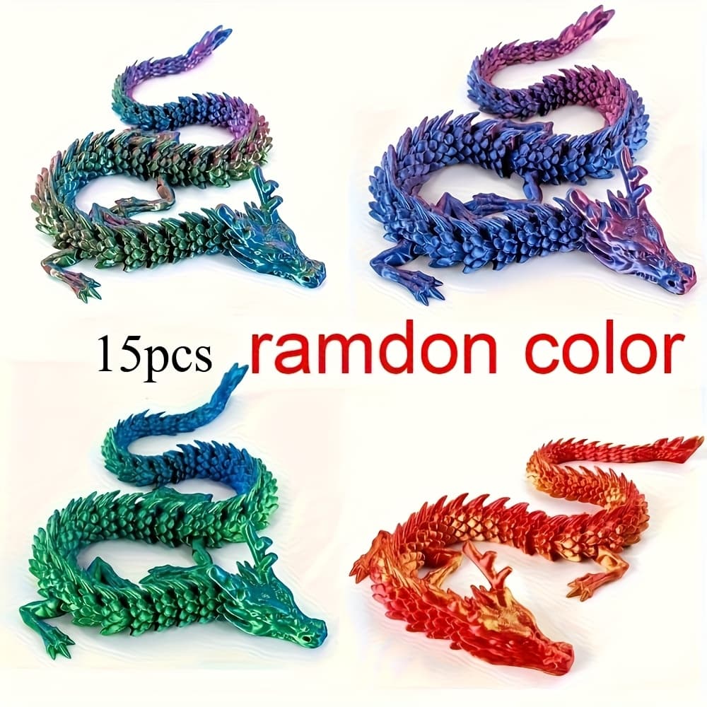 TEMU 15 3d Printed Dragon Statues -10.24-inch Bright Colored Scales, Durable Plastic For Indoor And Outdoor Decoration, For Power Supply, Mixed Ornaments, Exquisite Dragon Design
