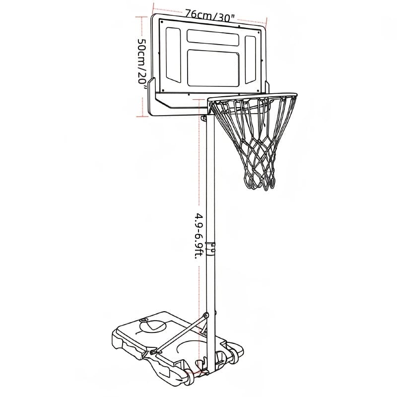 TEMU Portable Adjustable Basketball Hoop For Driveway & Backyard.height:4.9-6.9 Feet The Backboard Size:30 Inch*20 Inch