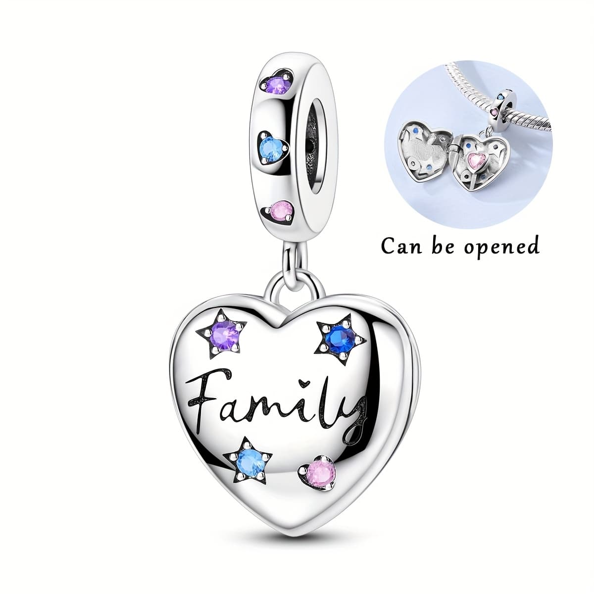 TEMU 1pc Silvery-colored Charm Beads Designed For Women, Featuring A Family-themed Heart Shape That And Closed. Suitable For Original Bracelets And Projects For Everyday Wear Or Parties