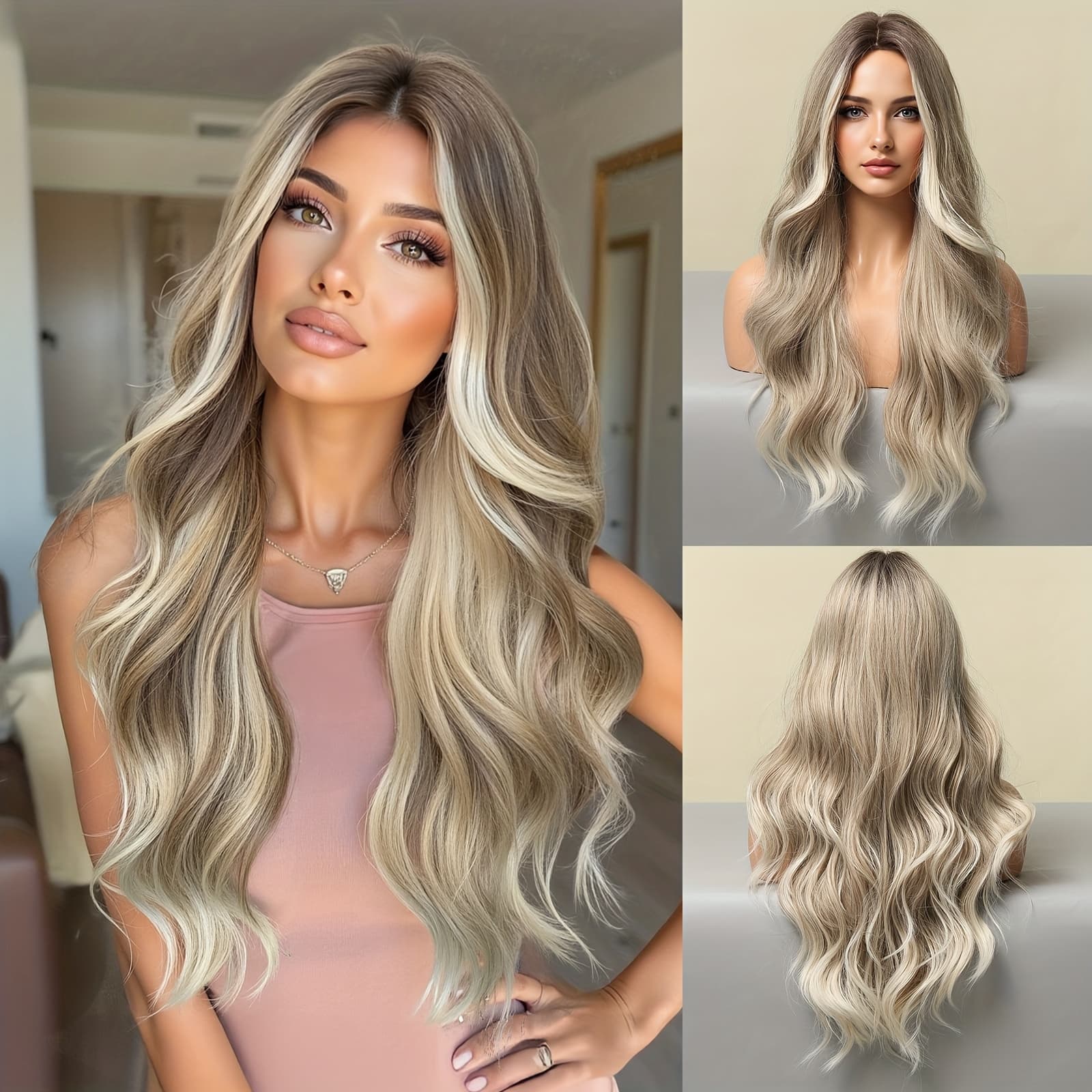 TEMU 26 Inch Mixed Dye Medium Split Wig, Women' Curly Wig, Synthetic Wig, Easy To , Suitable For Parties, Festivals, Christmas, Music Festival Outfits