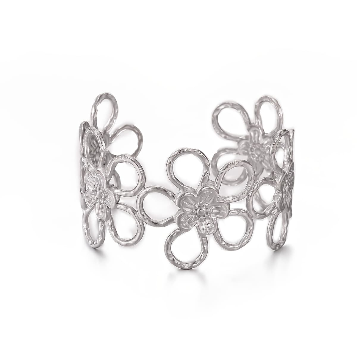 TEMU 1 Stainless Steel Spliced Openwork Floral Bangle Bracelet, Exquisite, Bohemian, Fashion Jewelry, Suitable For Daily Wear, Birthday Gift