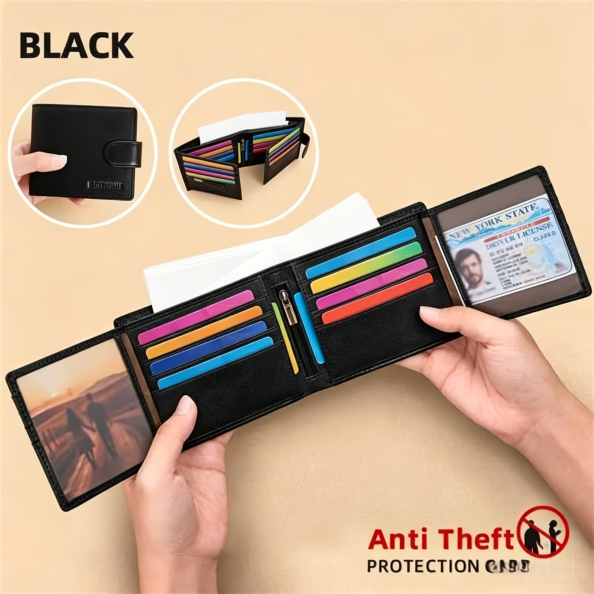 TEMU Men's High-quality Genuine Leather Wallet Cowhide Card Holder 19 Card Slots, Can Store Credit Cards And Fashionable And Practical Father's Day, Valentine's Day Gift