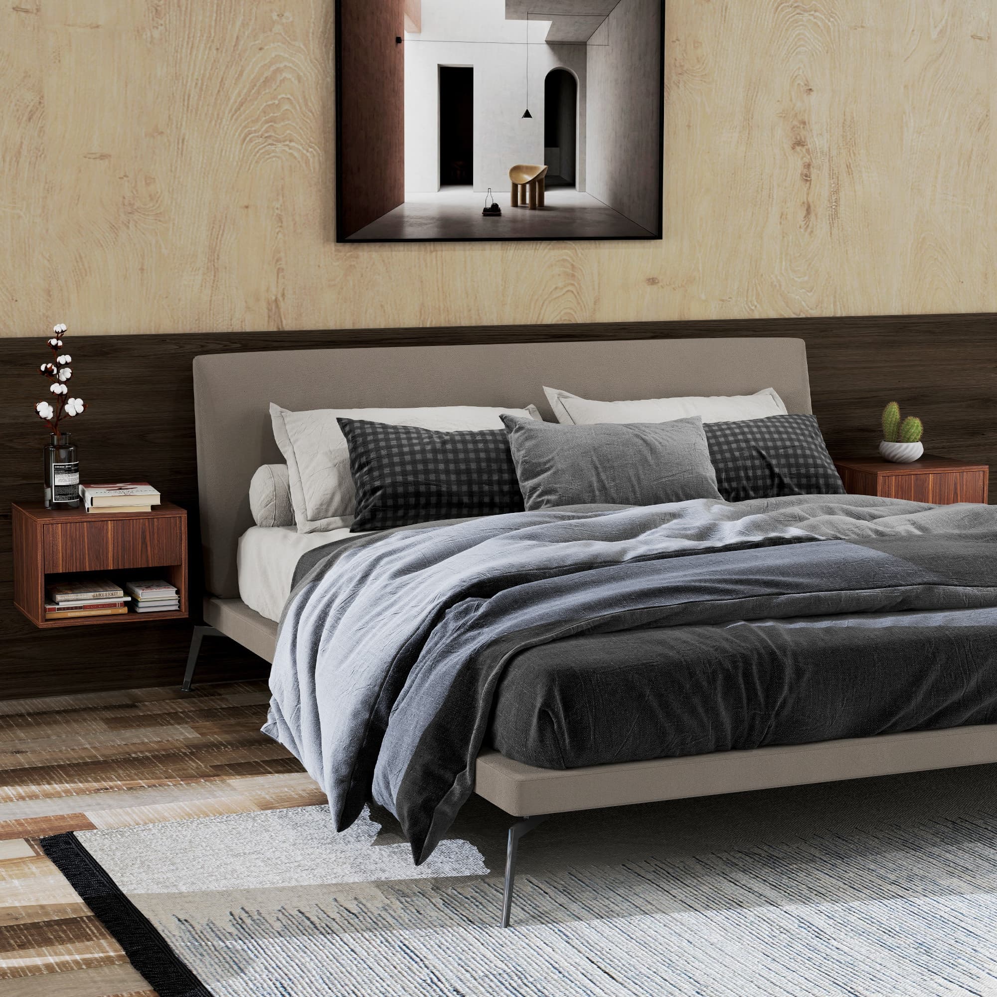 TEMU Homcom Floating Nightstand Set Of 2, Wall Mounted Bedside Table With Drawer And Shelf, End Table For Bedroom, Brown