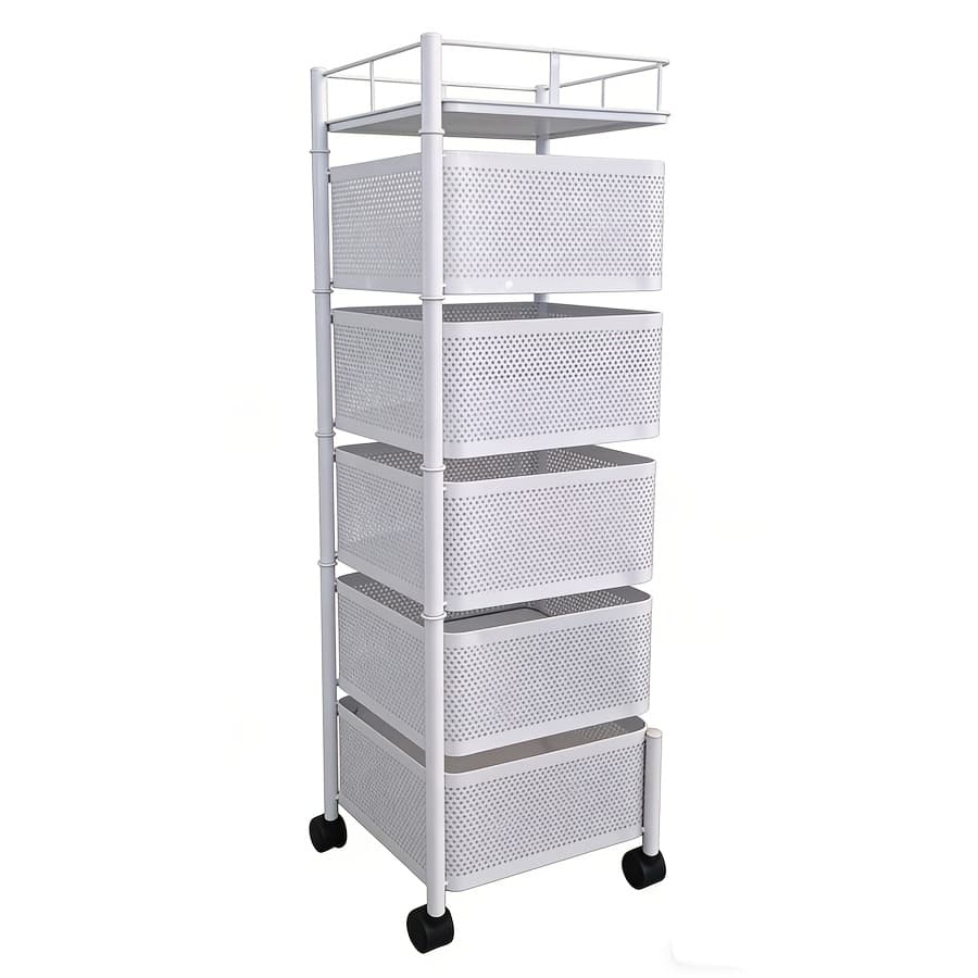 TEMU 1pc Heavy-duty 5-tier Rotating Mobile Storage Cart With Spinning Shelves & Floor-standing Base Suitable For Office,, - Space-saving Rolling Shelf, Capacity Trolley, Assembly, / Metal Frame