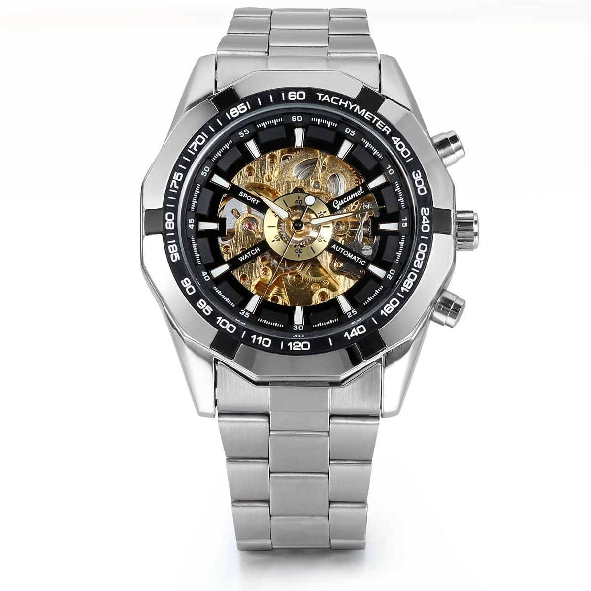 TEMU Jewelrywe Men's Self-winding Watch Stainless Automatic Mechanical Skeleton Wristwatches, Without Battery