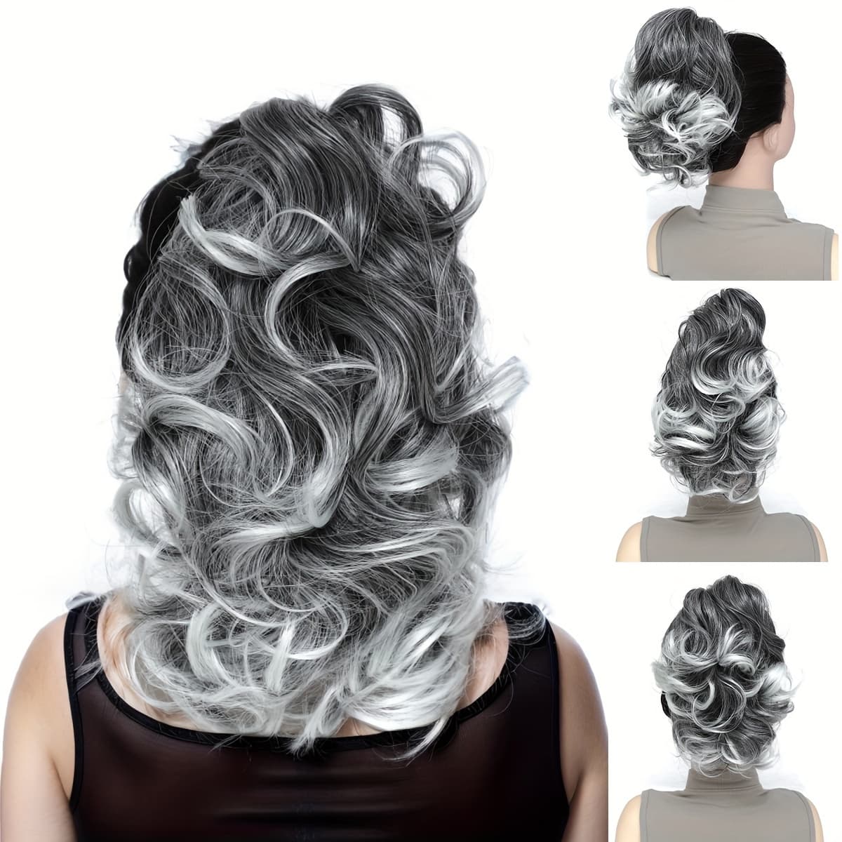 TEMU 8-inch Grasping Ponytail With Highlights Of Gray, Black, Beige, Brown Ponytail Wig Suitable For Women' Street Fashion Parties, New Year Role-playing Wear