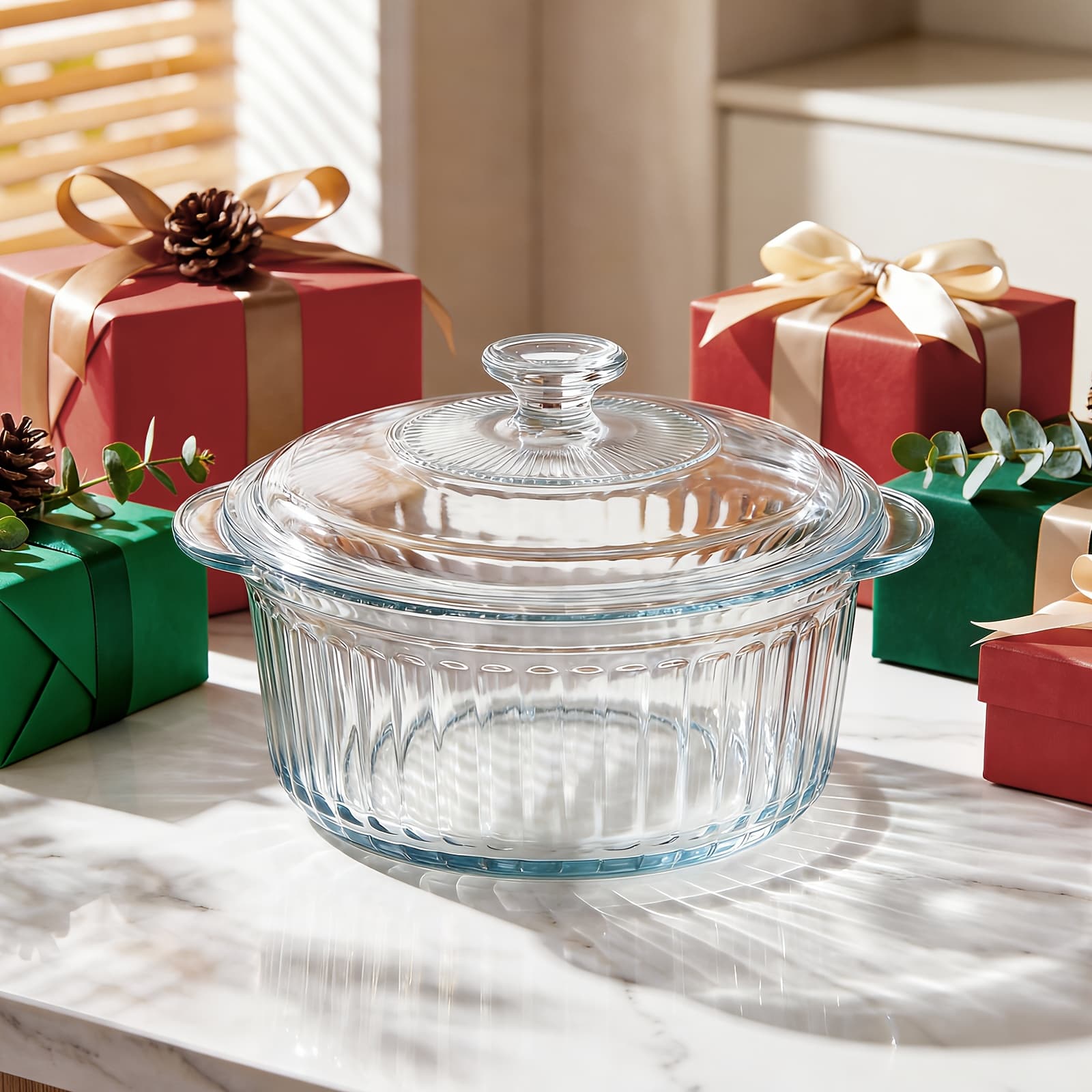 TEMU Round High Borosilicate Glass Casserole Bowl With Lid, Oven-safe Baking & Serving Kitchen Set, Safe For Refrigerator, Microwave & Oven