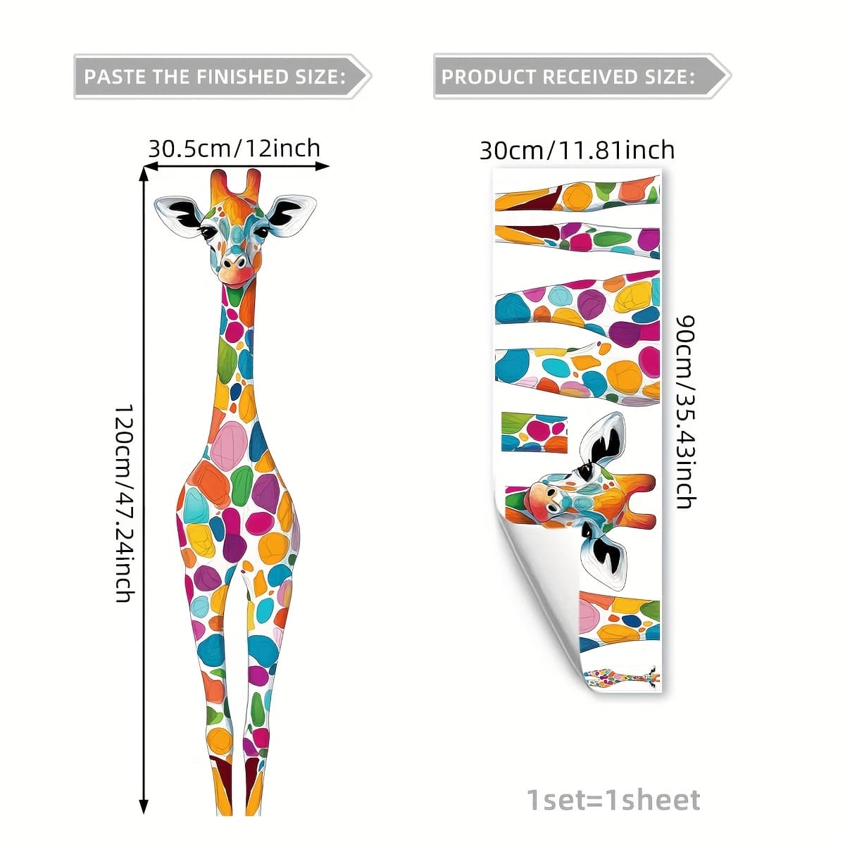 TEMU 1pc (30 X 90cm) Multicolor Giraffe Wall Sticker Living Room Bedroom Bathroom Wall Decoration Self-adhesive B16015-yj