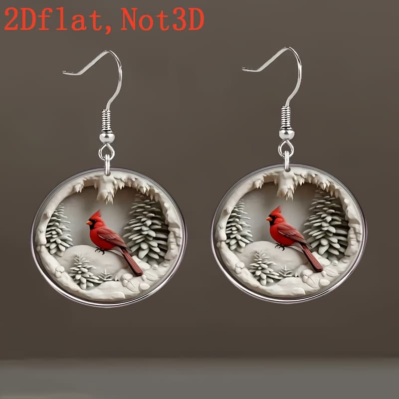 TEMU 2d Flat, 2dflat Elegant Winter Acrylic Dangle Earrings - Snowy Pine Trees & Snowflakes Design, Hypoallergenic Alloy Hooks For Daily Wear, Parties, - Perfect Jewelry For Women