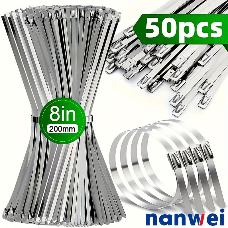 TEMU Heavy-duty Cable Ties Made Of 304 Stainless Steel, Designed For Marine Use, With A Tensile Strength Of 300 Lbs. Are Reusable, Self-locking, And Resistant To And Rust