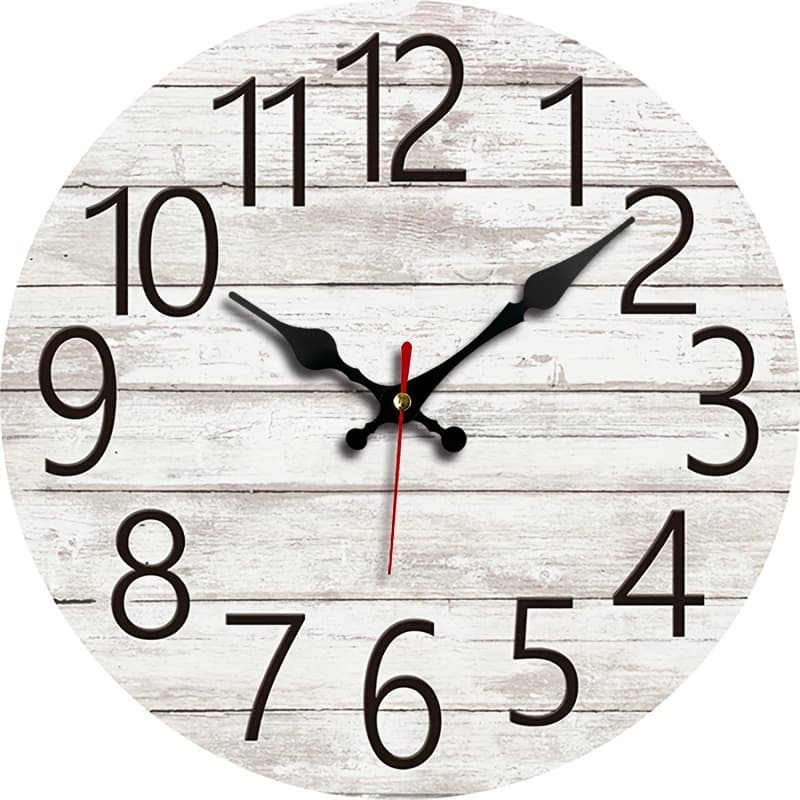 TEMU 1 Pack, Wooden Round Wall Clock With Vintage Distressed Suitable For Home Bedroom Living Room Office School Decor Silent Non-ticking Hanging Clock