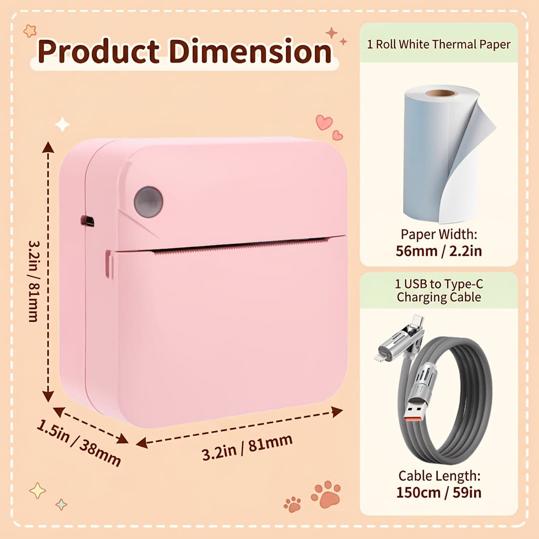 TEMU Mini Wireless Inkless Sticker Printer With Rechargeable Battery Wireless For Receipts Notes Diaries Scrapbooking