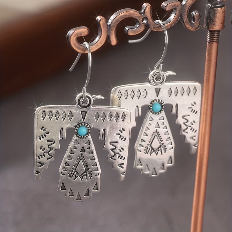 TEMU Earrings, Style , Silvery Earrings, Synthetic Turquoise Earrings, Faith Jewelry