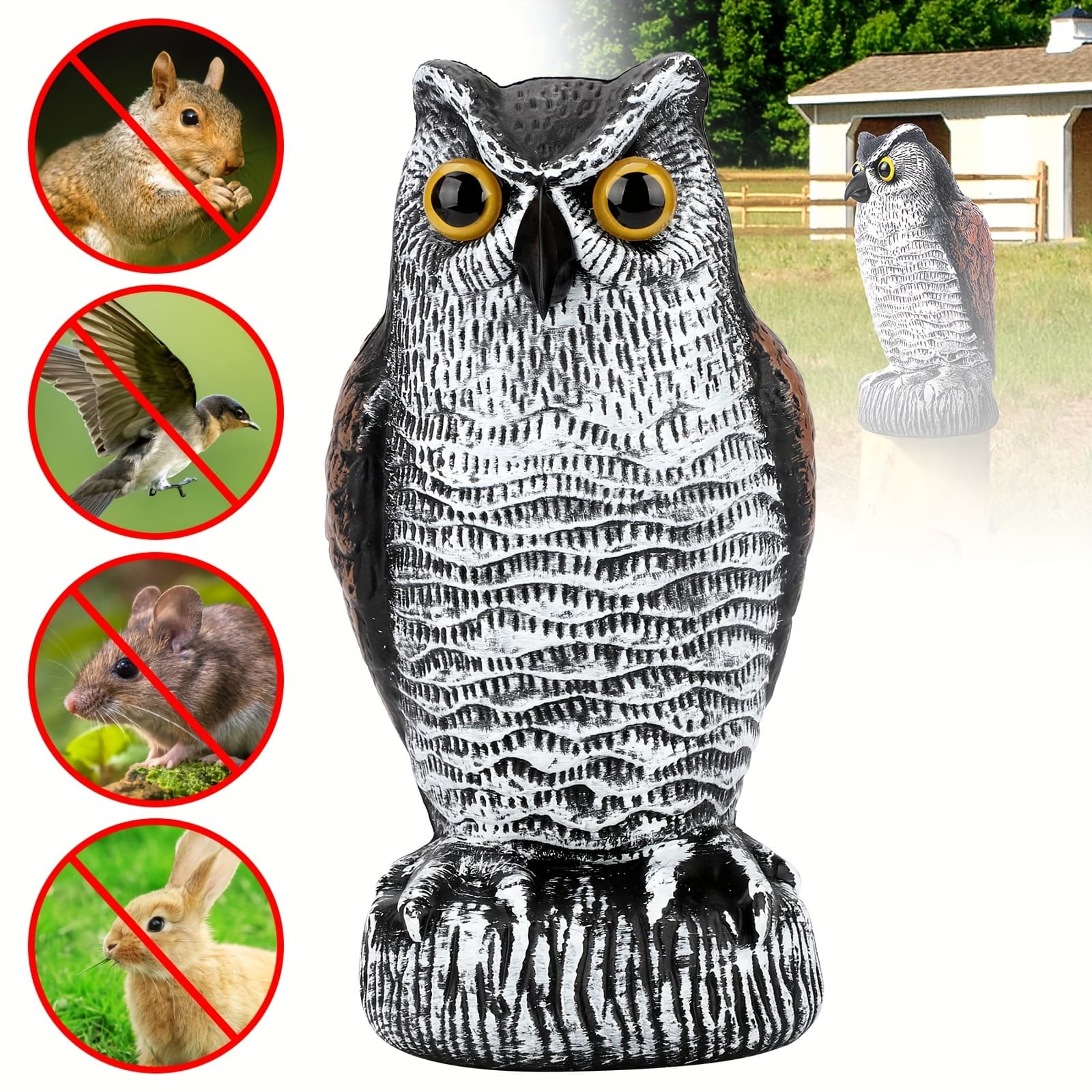 TEMU 1pc Realistic Owl Statue, Durable Garden Yard Decoration For Outdoor Bird Repellent To Pigeons Squirrels Mice Rabbits