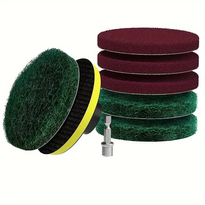 TEMU 8/14pcs Drill Tile Scrubber Scouring Pad Cleaning Kit For Bathroom Floor Bathtub Polishing Pad Household Cleaning Tools, Green 180-240 , Red 320-400