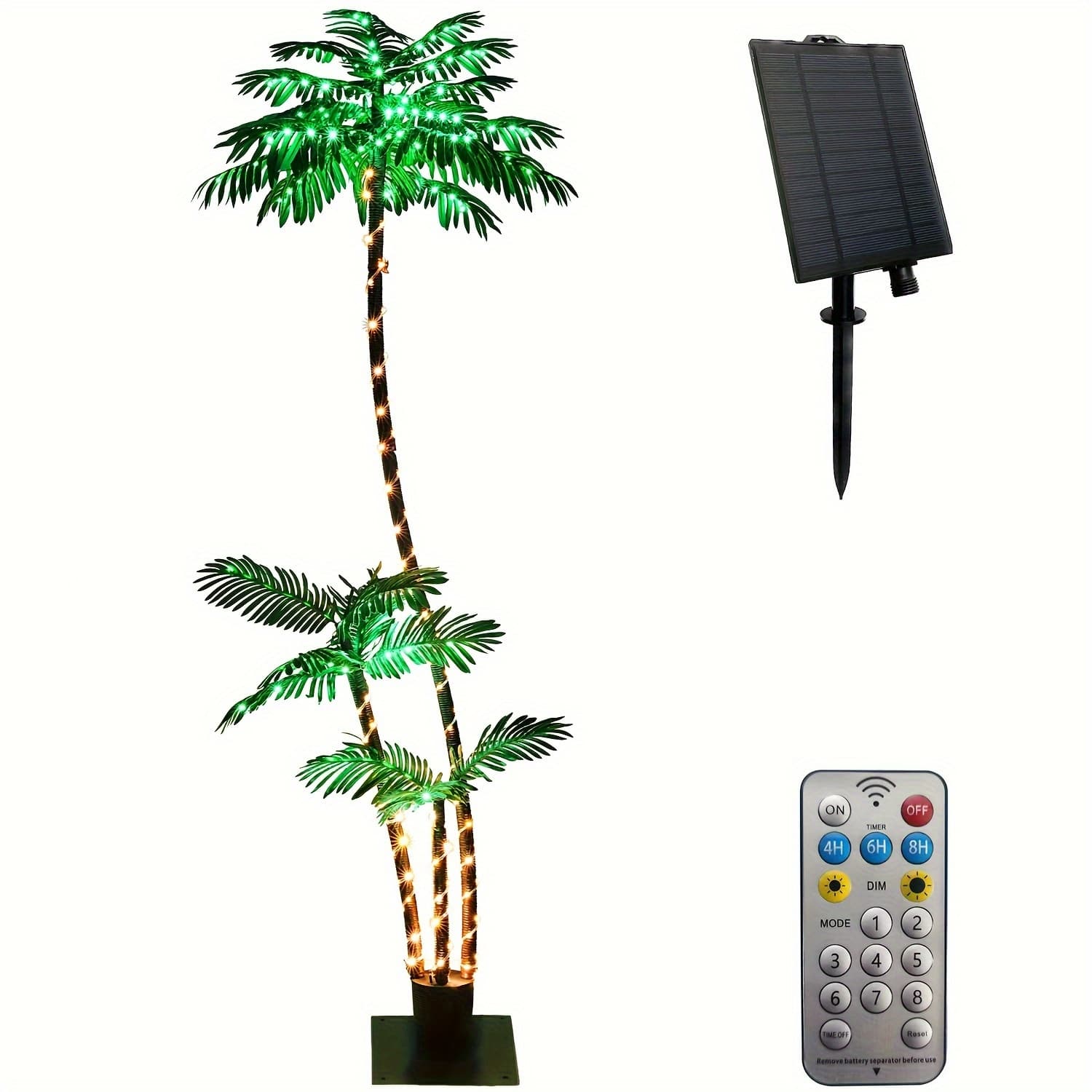 TEMU Solar 7ft Lighted Artificial Palm Tree With 3 Trunks And 260 Led Lights - Ideal For Outdoor/indoor Use, Bars, Patios, Homes, Offices, , Yards Pool, Party
