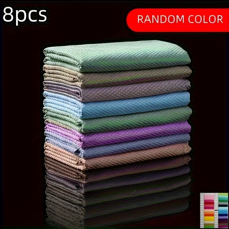 TEMU 8pcs Magic Cleaning Cloths, Streak- For Kitchen & Glass, Stain Removal, , Towels. Ideal For Bathroom, Window, Tableware Cleaning, Household Cleaning Tools, Random Color