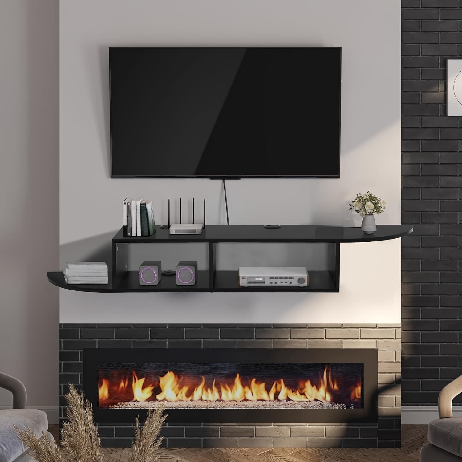 TEMU Wall-mounted Tv Stand, 55-inch Floating Shelf With Storage, Entertainment Center Shelf For Living Room, Lab, Lab Drying Rack, In Grey