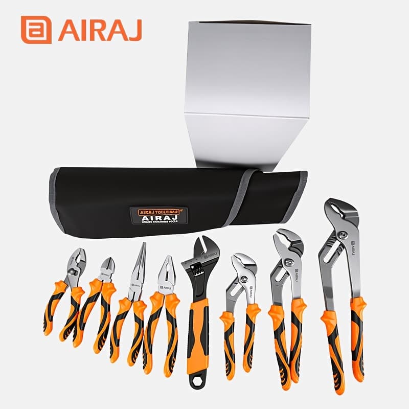 TEMU 8pcs Adjustable Wrench And Pump Clamp Set, 12/10/8/6 Inches, Along With A Tool Kit And Tool Set