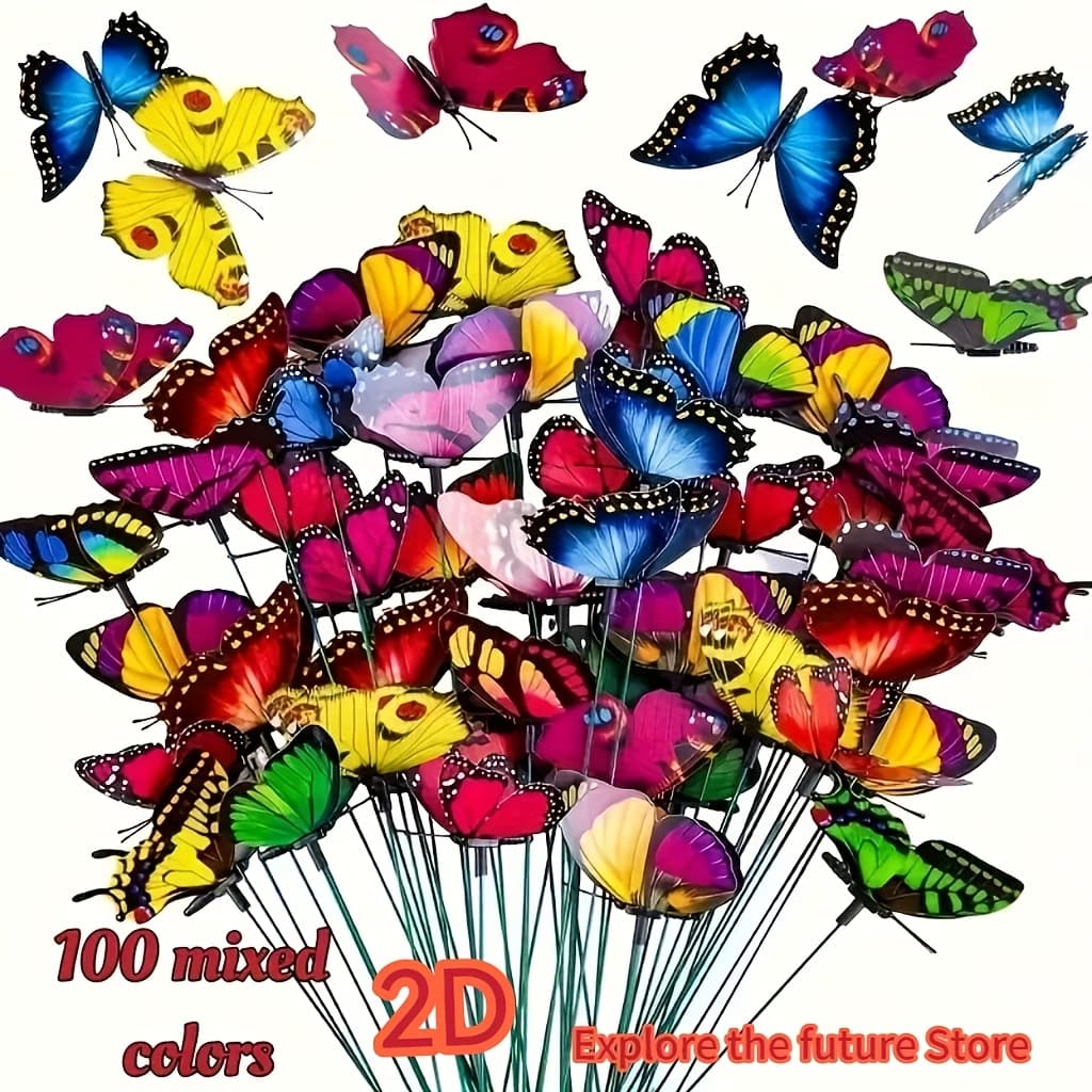 TEMU 2d Flat, 2d 100pcs Decorations, 10-inch Plastic Stake Ornaments Artificial Planters Crafts Outdoor Wall Patio Garden Christmas Yard Decor, 2d Flat